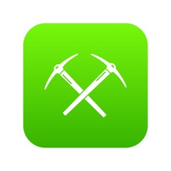 Mining pickaxe icon green vector isolated on white background