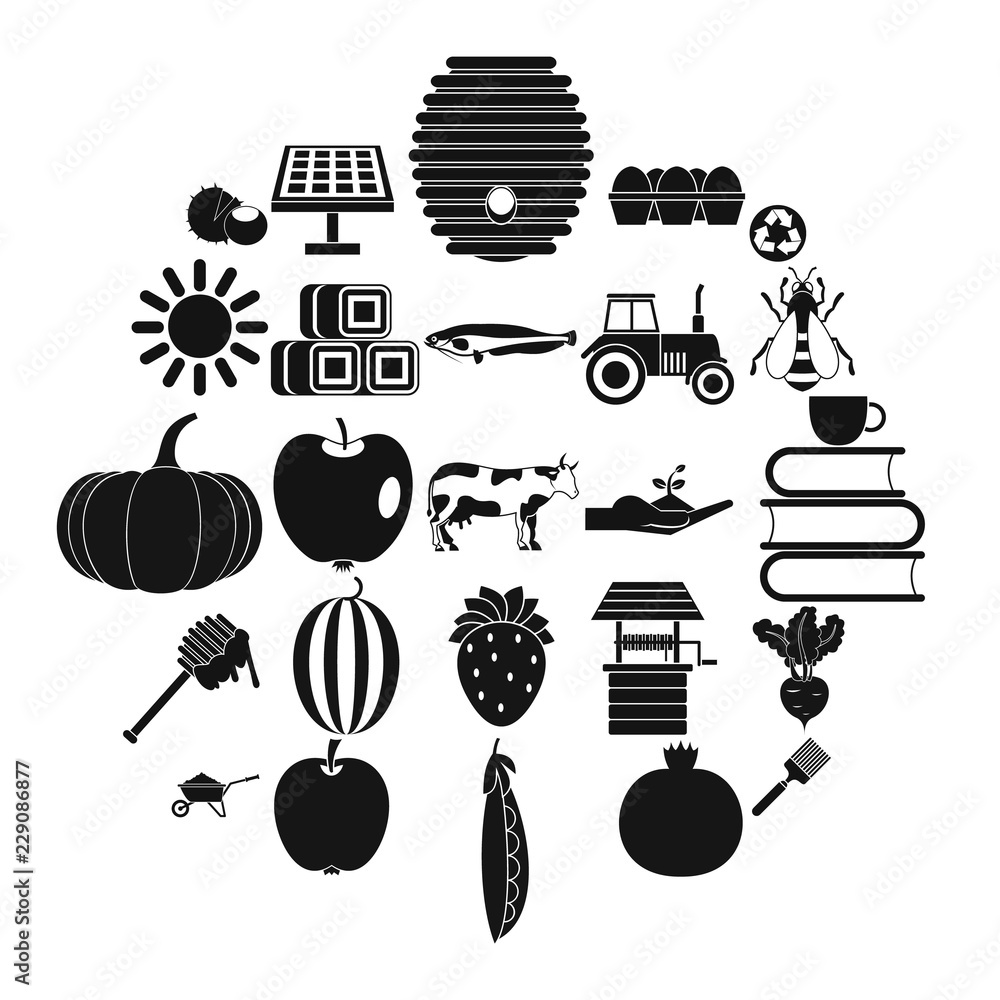 Poster private farm icons set. simple set of 25 private farm vector icons for web isolated on white backgro