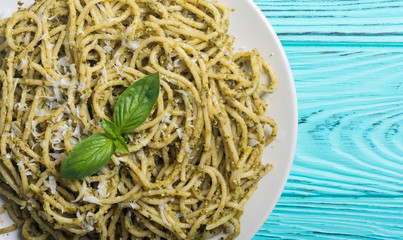 Pasta spaghetti with sauce pesto