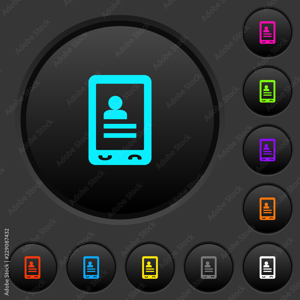 Poster mobile contacts dark push buttons with color icons