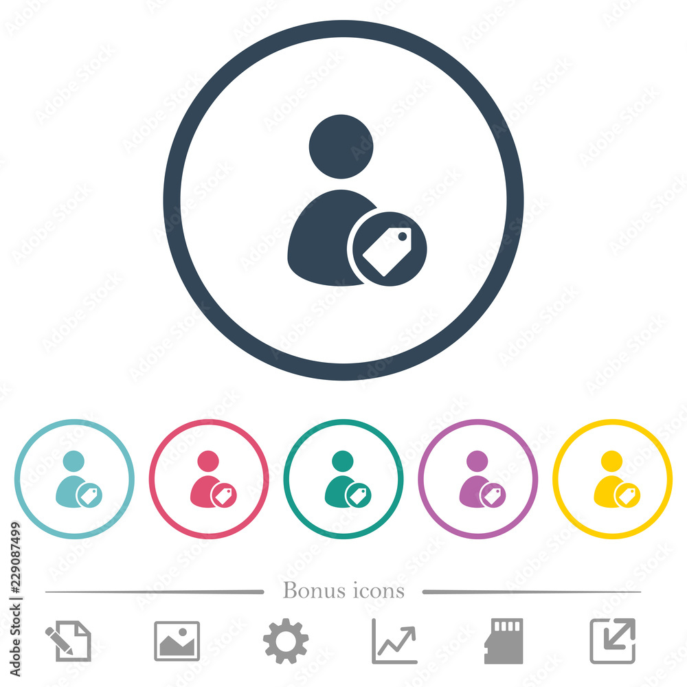 Poster tagging user flat color icons in round outlines