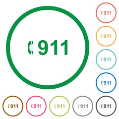 Emergency call 911 flat icons with outlines