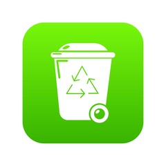 Trash wheelie bin icon green vector isolated on white background