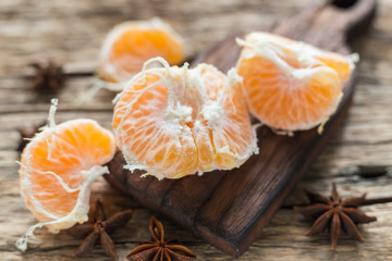 tangerine fruit without peel, on the table