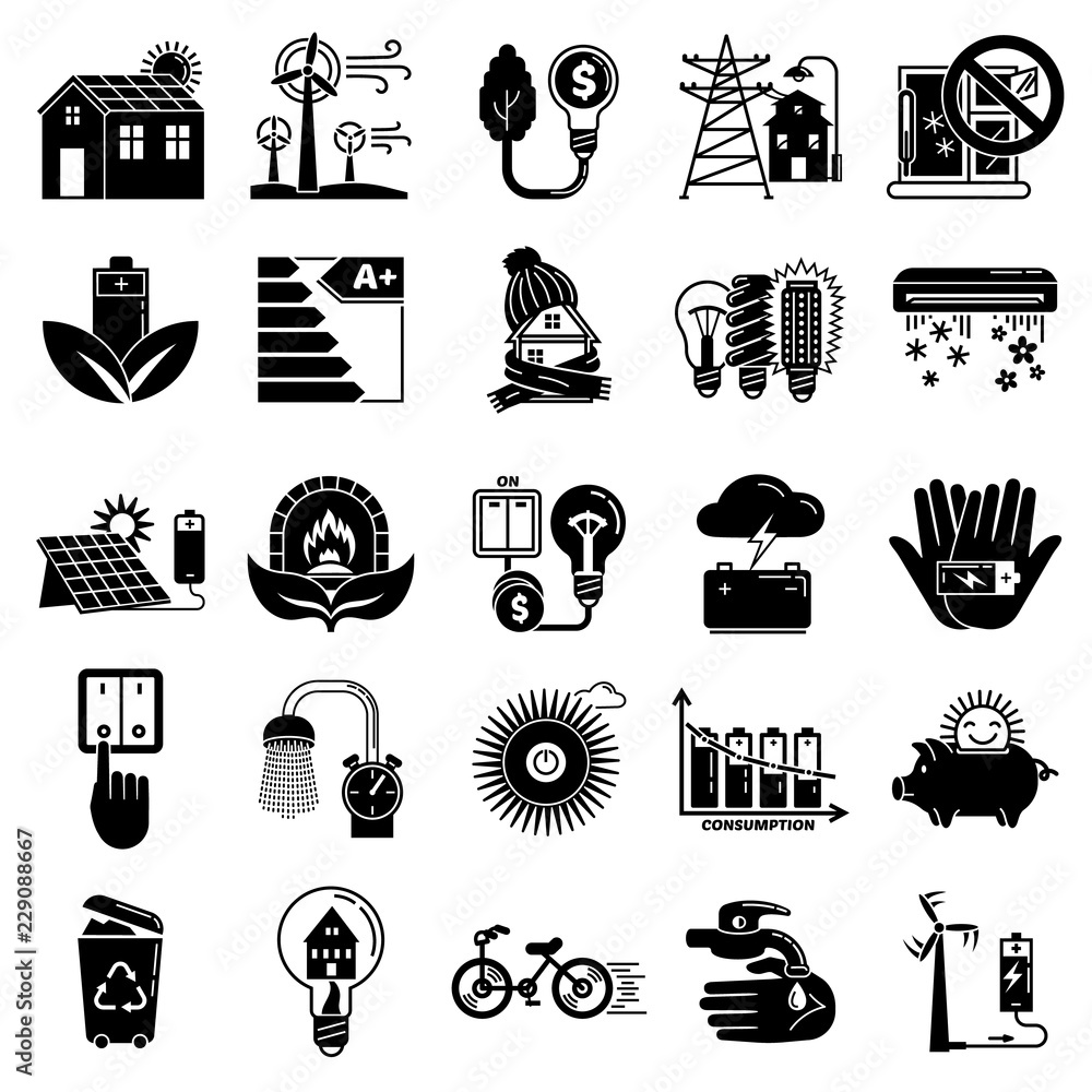 Poster energy saving icon set. simple set of energy saving vector icons for web design on white background