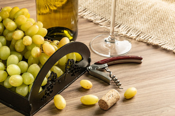 wine table with cheese and grapes
