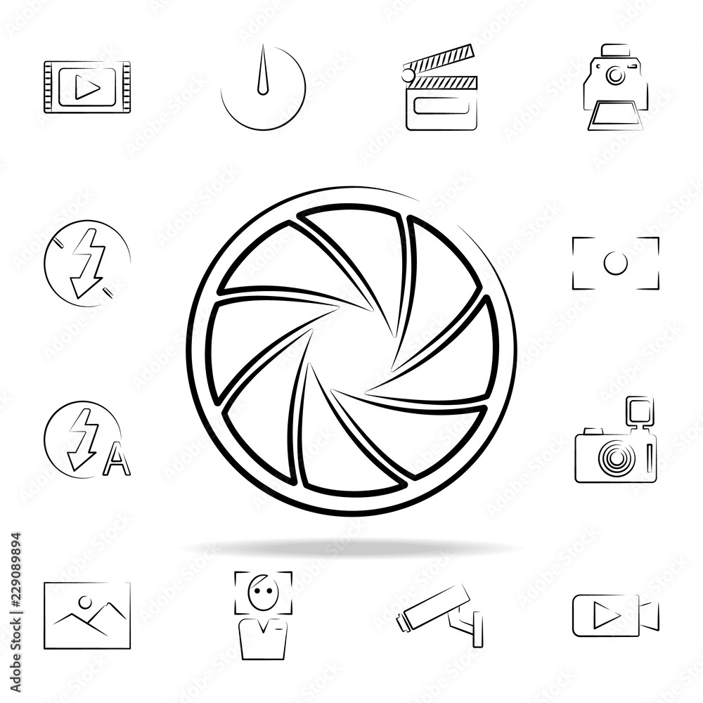 Poster camera lens outine icon. photo and camera icons universal set for web and mobile