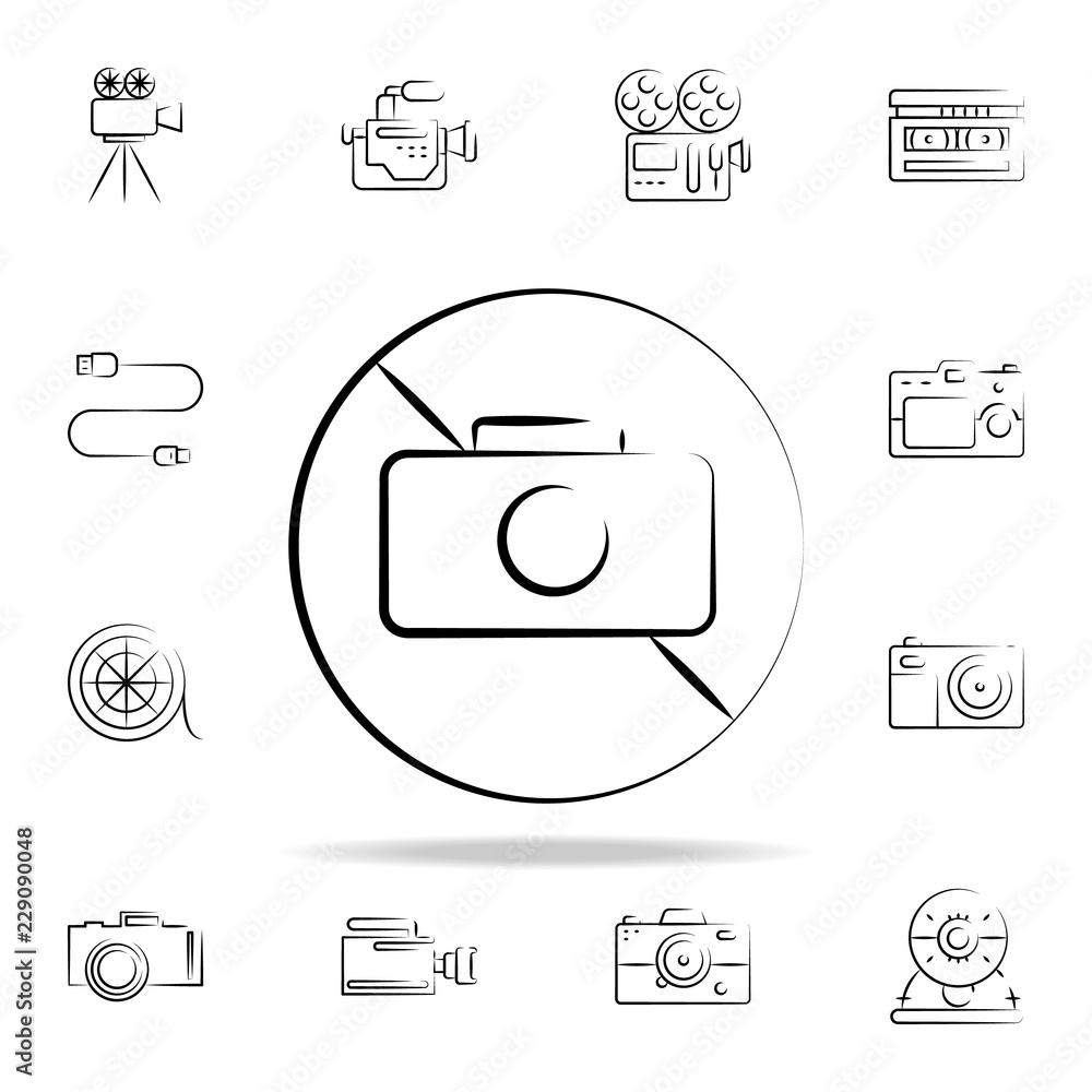 Poster the sign is forbidden by the camera outine icon. photo and camera icons universal set for web and mo