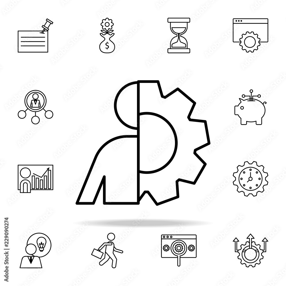 Poster man and gear icon. startup icons universal set for web and mobile