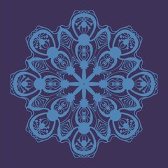 Stylized snowflake icon of blue color on violet
