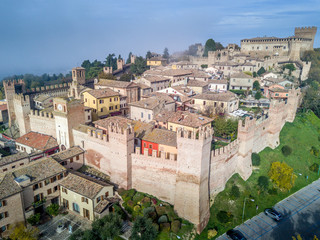 Obraz premium Aerial view of Gradara castle and fortified town near Rimini Italy