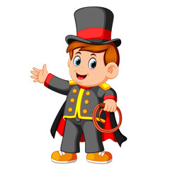 the boy wearing costum magician 