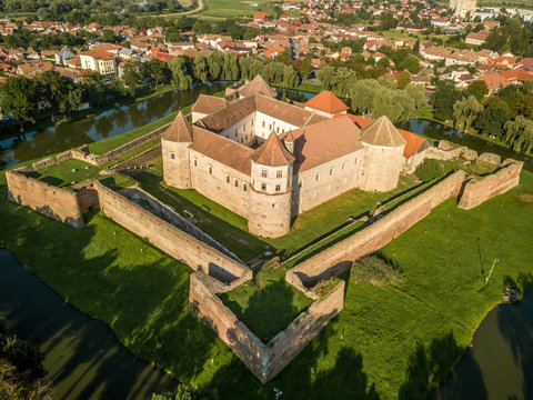 Aerial view of Fagaras Fogaras castle in Transylvania Romania