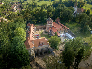Aerial view of Cris Keresd Bethlen castle in Transylvania Romania