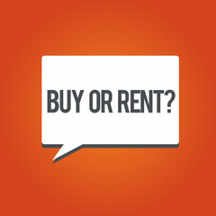 Writing note showing Buy Or Rent question. Business photo showcasing Doubt between owning something get it for rented.