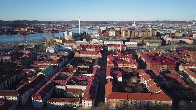 4k Drone footage - Iconic red roofs of Gothenburg Sweden