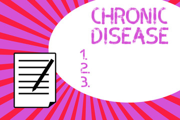 Handwriting text writing Chronic Disease. Concept meaning A condition you can control with treatment for months.