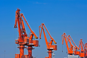 Obraz premium Port crane bridge and bulk carrier