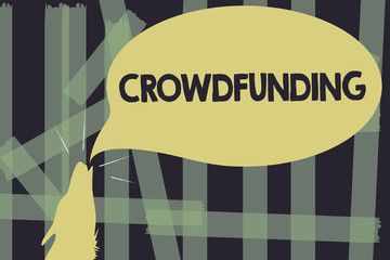 Writing note showing Crowdfunding. Business photo showcasing Funding a project by raising money from large number of showing.