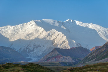 Mount Lenin seen from Basecamp in Kyrgyzstan taken in August 2018