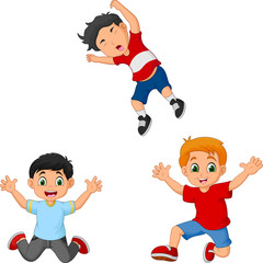 Cartoon happy kids jumping together