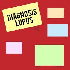 Writing note showing Diagnosis Lupus. Business photo showcasing Urine examination show an increase of protein level.