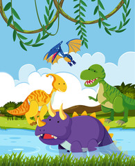 Group of dinosaur in nature