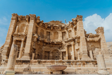 Ruins of the Nymphaeum in the Roman city of Gerasa (modern Jerash) in Jordan.
