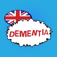 Writing note showing Dementia. Business photo showcasing Impairment in memory Loss of cognitive functioning Brain disease.