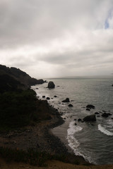 California coastal cliffs with ocean waves and horizon