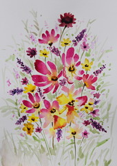 mix flowers watercolor painting