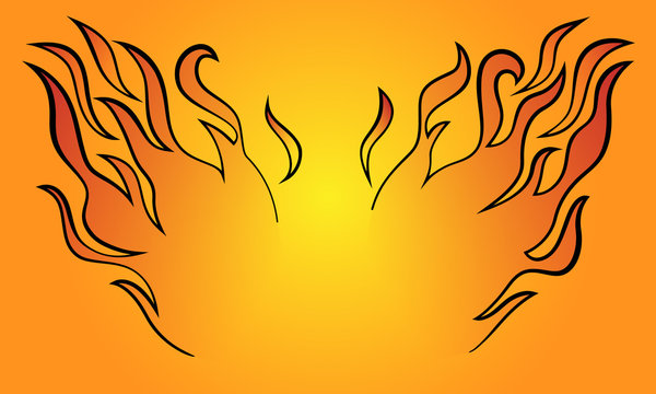 Stylized and minimalist fire wings vector illustration in cartoon line art with gradient fill and background