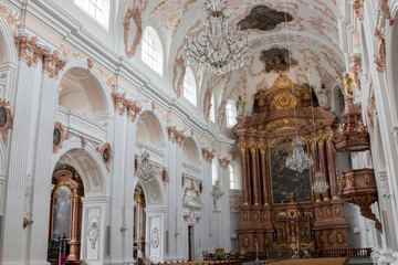 Lucerne, Switzerland - July 3, 2017: Interior of Jesuit Church in city center of Lucerne, Switzerland, Europe
