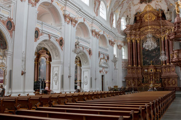 Fototapeta na wymiar Lucerne, Switzerland - July 3, 2017: Interior of Jesuit Church in city center of Lucerne, Switzerland, Europe