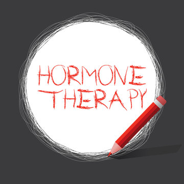 Writing Note Showing Hormone Therapy. Business Photo Showcasing Use Of Hormones In Treating Of Menopausal Symptoms.