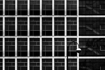 modern building exterior, architecture, close up with black and white color 