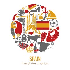 Spain travel destination promotional poster with customs vector illustrations