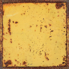 Old Damaged and Weathered Metal or Steel Surfaces Painted by Yellow Color as Industrial Background - 229102006