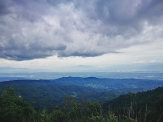 View of Mountains covered by heavy fog at Doi Inthanon National Park  in Chiang Mai Province, northern Thailand