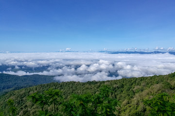 View of Mountains covered by heavy fog at Doi Inthanon National Park  in Chiang Mai Province, northern Thailand