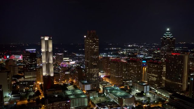 Atlanta Aerial v474 Night hyperlapse of downtown panning around near skyscrapers 9/18