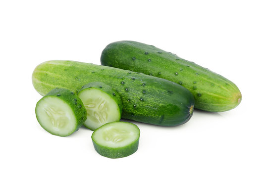 cucumber with slices isolated on white background