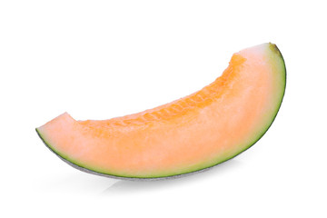 sliced japanese melons, orange melon or cantaloupe melon with seeds isolated on white background