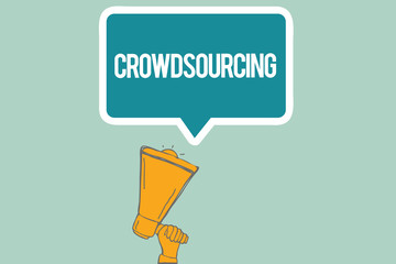 Conceptual hand writing showing Crowdsourcing. Business photo text Obtaining work information from a large group of showing.