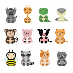 Cute animals cartoon collection.