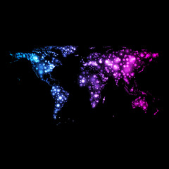 Hell leuchtende Neon-Vektor-abstrakte Weltkarte in der Nacht © saicle