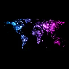 Hell leuchtende Neon-Vektor-abstrakte Weltkarte in der Nacht © saicle