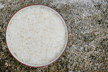 Uncooked Rice In Ceramic Bowl.
