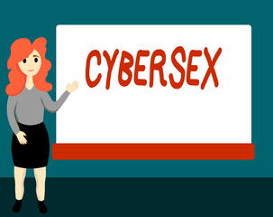 Handwriting text Cybersex. Concept meaning sexual arousal using computer technology by wearing vr equipment.