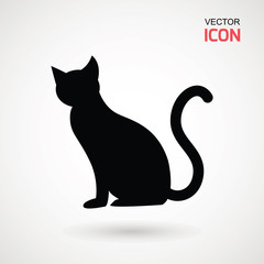 Cat icon. Silhouette of cat vector icon. Pet illustration.